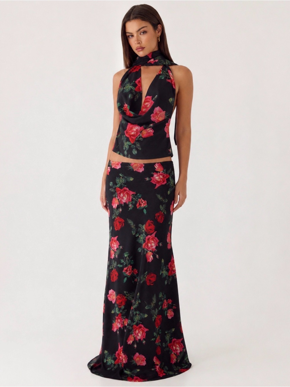 NWT Peppermayo Black Two Piece Set with Red Rose Floral Print Size 4